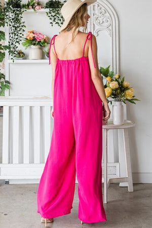 Gigi Wide Leg Jumpsuit with Pockets in Fuchsia