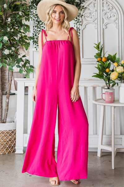 Gigi Wide Leg Jumpsuit with Pockets in Fuchsia