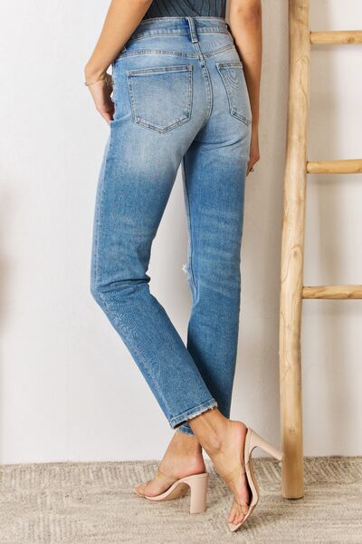 Paulina Distressed Slim Straight Jeans in Medium Wash