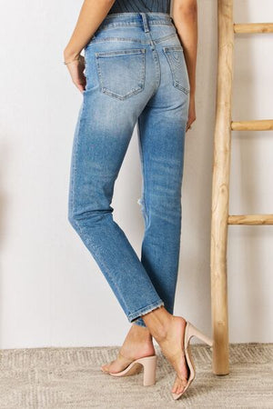 Paulina Distressed Slim Straight Jeans in Medium Wash