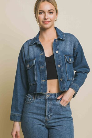 Saison Cropped Raw Hem Denim Jacket