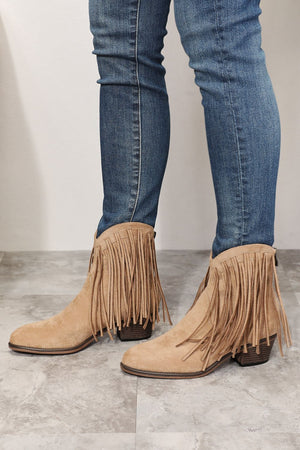 Wild West Fringe Cowboy Ankle Boots in Tan
