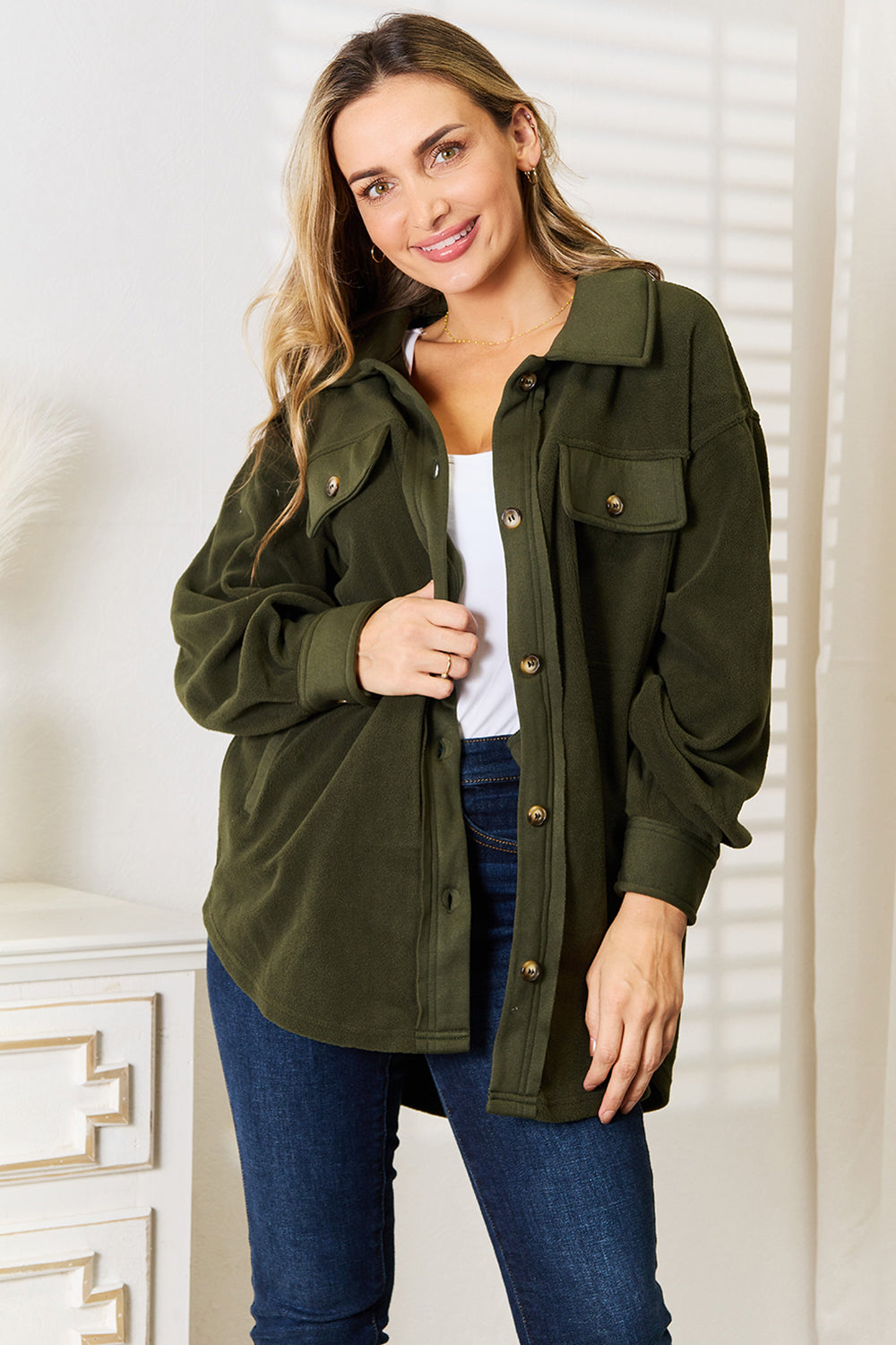 Comfy Cozy Shacket in Army Green