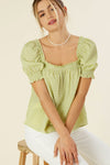 Gingham Style Puff Sleeve Blouse in Green