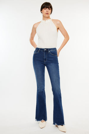 Alora Raw Hem Flare Jeans in Dark Wash