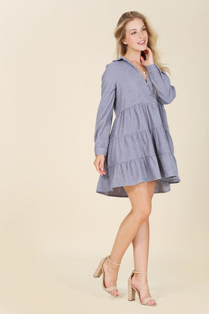 Cameron Corduroy Tiered Dress in Brick & Blue