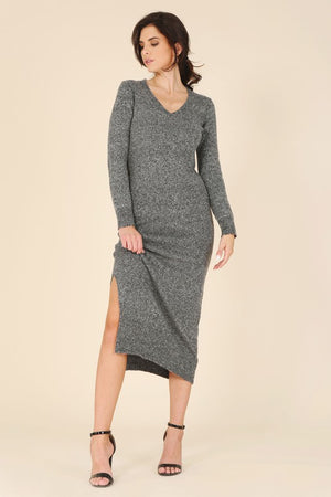 Vivica Sweater Maxi Dress in Brown & Grey