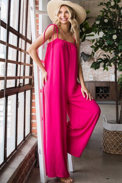 Gigi Wide Leg Jumpsuit with Pockets in Fuchsia