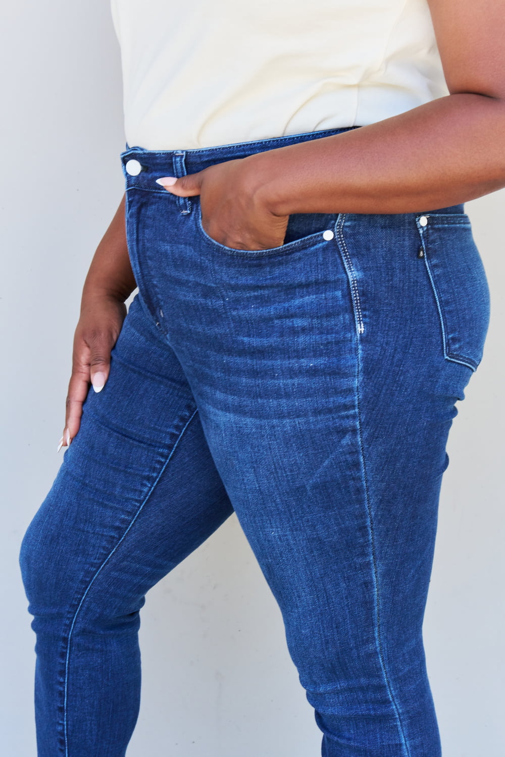 Blue Marie Mid Rise Crinkle Ankle Detail Skinny Jeans
