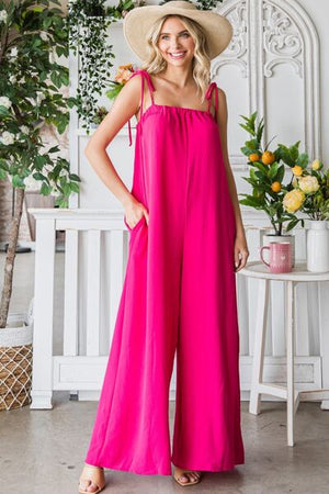 Gigi Wide Leg Jumpsuit with Pockets in Fuchsia