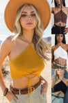 Lace Me Up Halter Knit Bralette in Mustard, Moccha, Ivory & Black