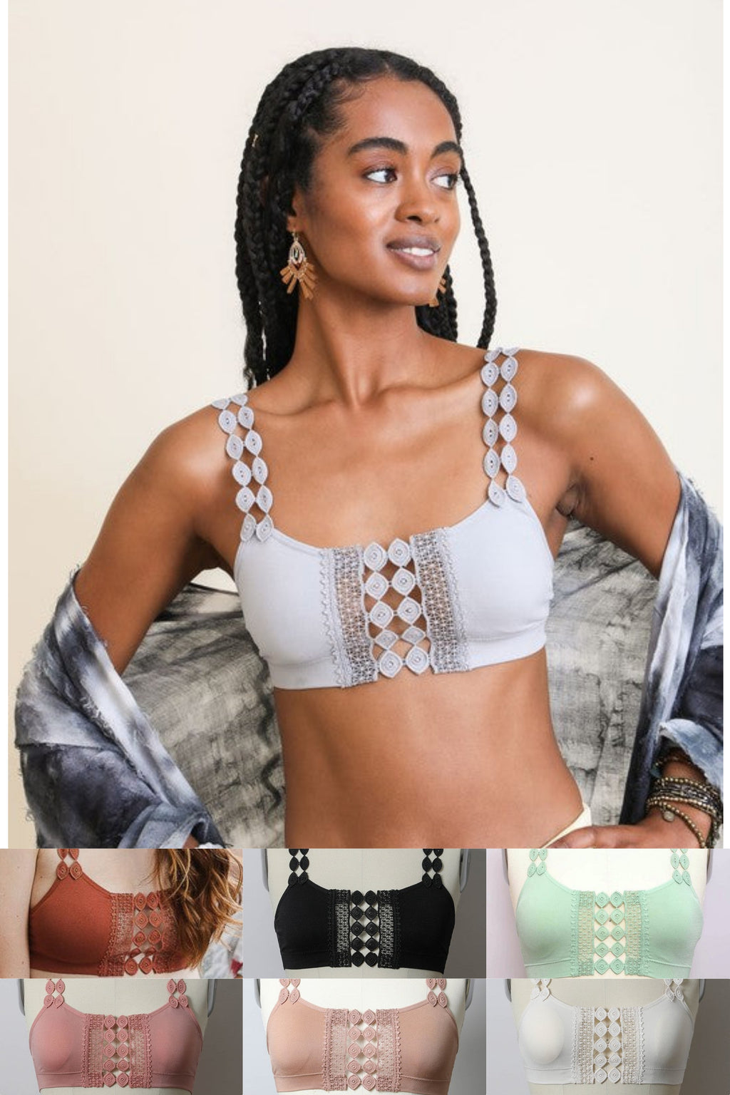 All in the Eyes Bralette in Gray, Rust, Black, Sage, Rose, Mocha, Ecru