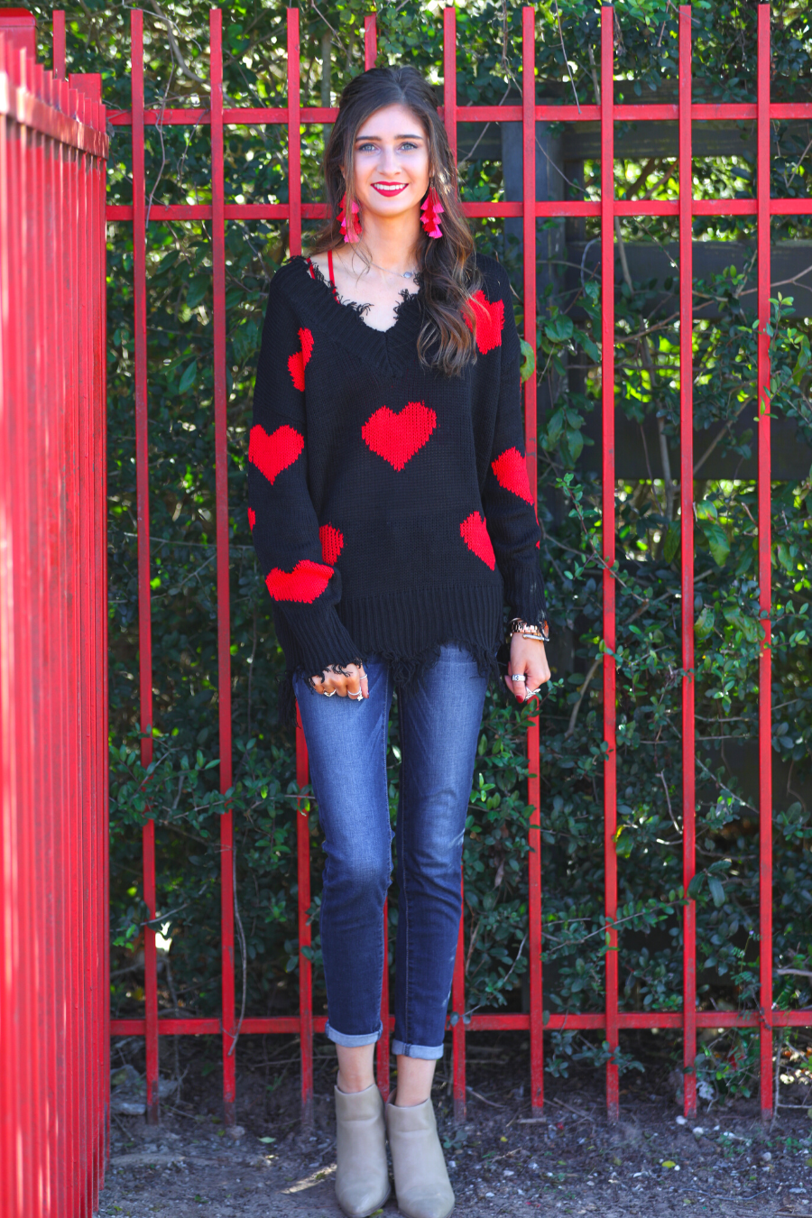 Hearts on My Sleeve Distressed Sweater