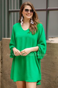 Jessie Balloon Sleeve Dress in Kelly Green