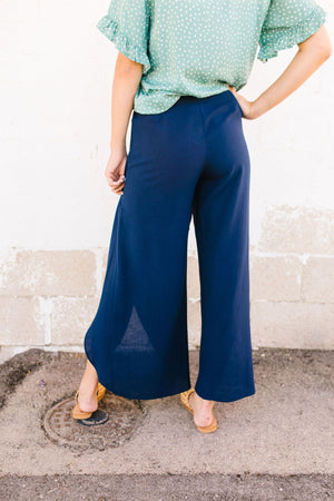 Wrap Fall Up Tie Front Pants in Navy